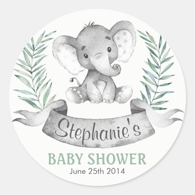 Wasserfarbenlephant Babydusche Runder Aufkleber (Vorderseite)