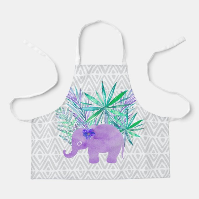 Wasserfarbenlephant-Dschungel Tropische Blätter Schürze (Vorderseite)