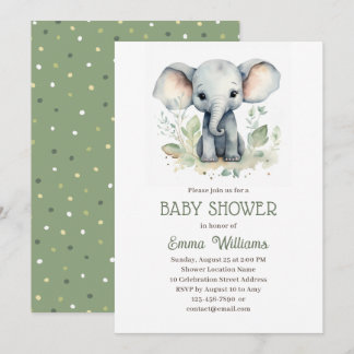 Wasserfarbenlephant Gender Neutral Baby Dusche Einladung