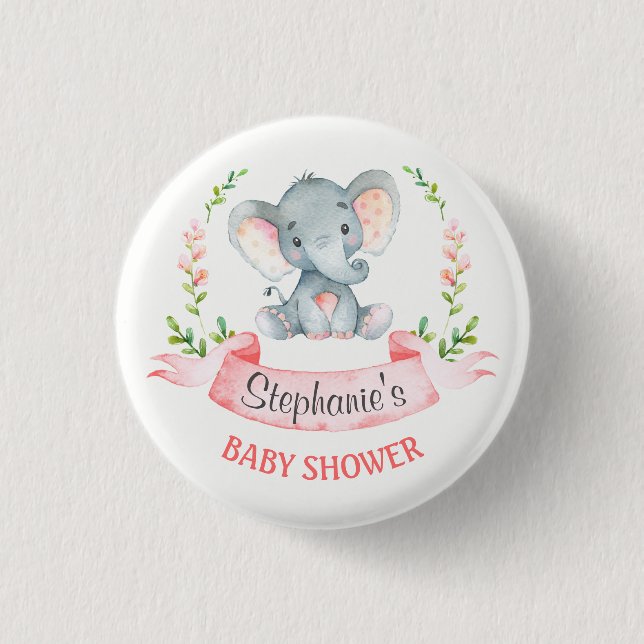 Wasserfarbenlephant Girl Babydusche Button (Vorderseite)