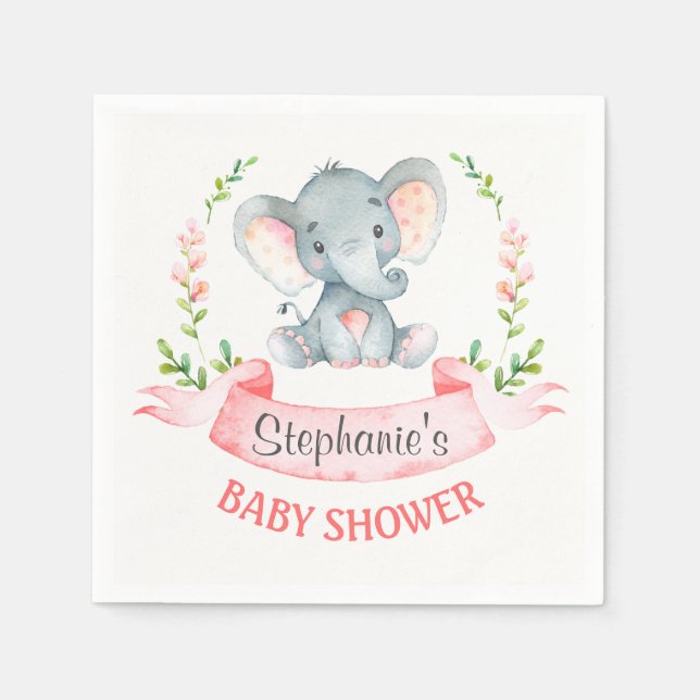Wasserfarbenlephant Girl Babydusche Serviette (Vorderseite)