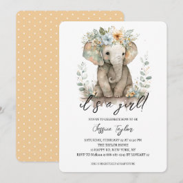 Wasserfarbenlephant Peach Floral Girl Babydusche Einladung