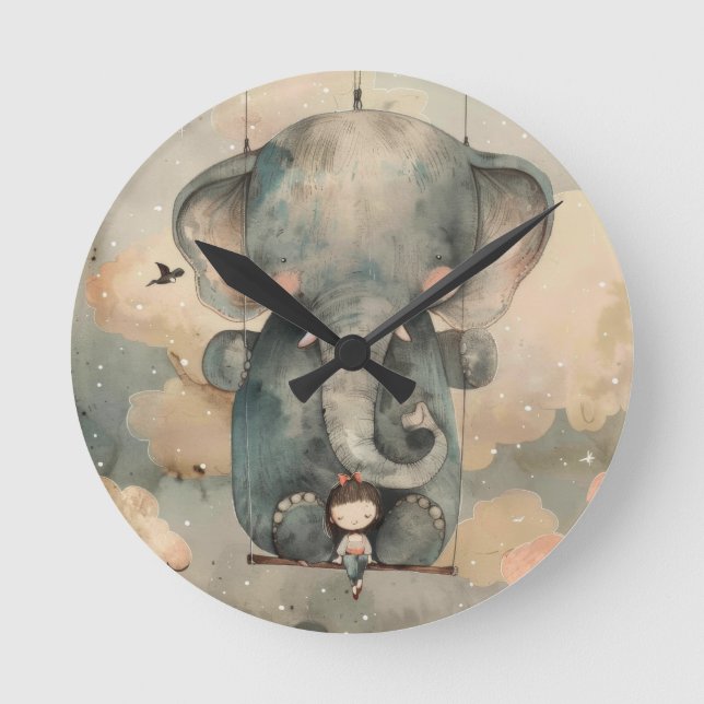 "Wasserfarbenlephant" Runde Wanduhr (Vorderseite)