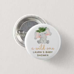 Wasserfarbenlephant Tropical Blätter Babydusche Button