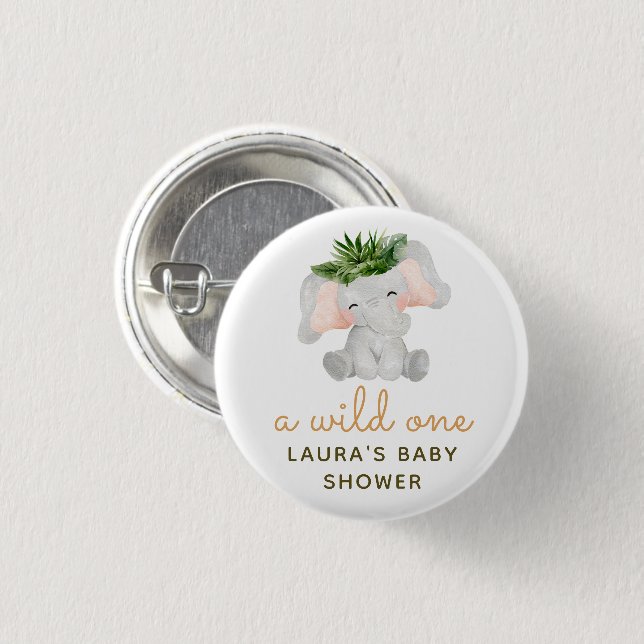Wasserfarbenlephant Tropical Blätter Babydusche Button (Vorne & Hinten)