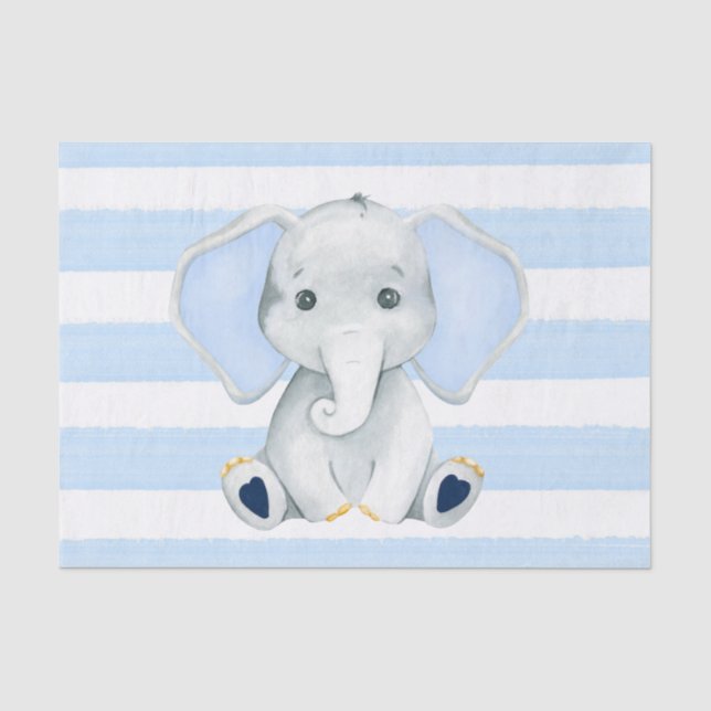 Wasserfarbenlephon mit Blauer Streifen Babydusche Seidenpapier (Vorderseite)