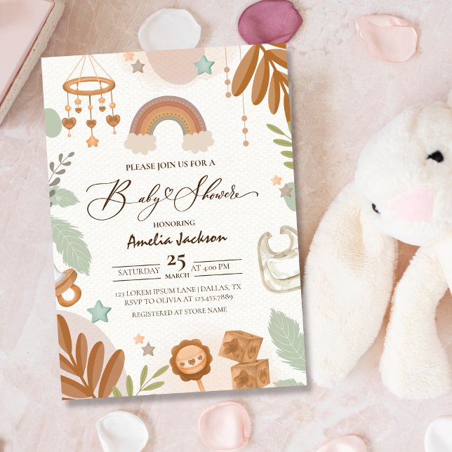 Wasserfarbenleuchte Boho Gender Neutral Baby Dusch Einladung (Von Creator hochgeladen)