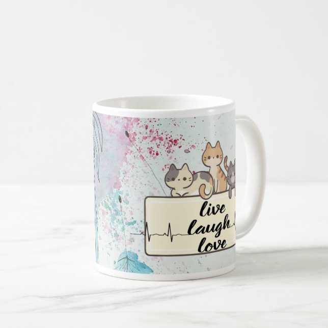 Wasserfarbenleuchter Katze - Whimsikfarbene Kunst Kaffeetasse (VorderseiteRechts)