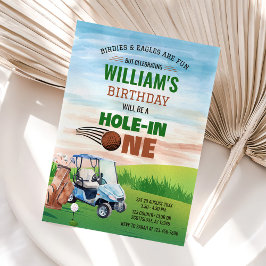 Wasserfarbenloch in einem Golf 1. Geburtstag Einladung