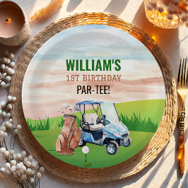 Wasserfarbenloch in einem Golf 1. Geburtstag Pappteller