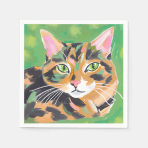 Wasserfarbenmalerei einer Schildpattkatze Serviette