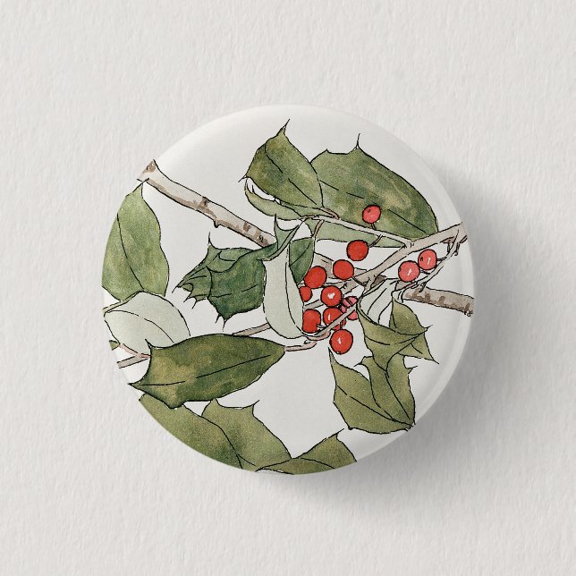 Wasserfarbenmalerei von Stechpalme, Hannah Borger  Button (Vorderseite)