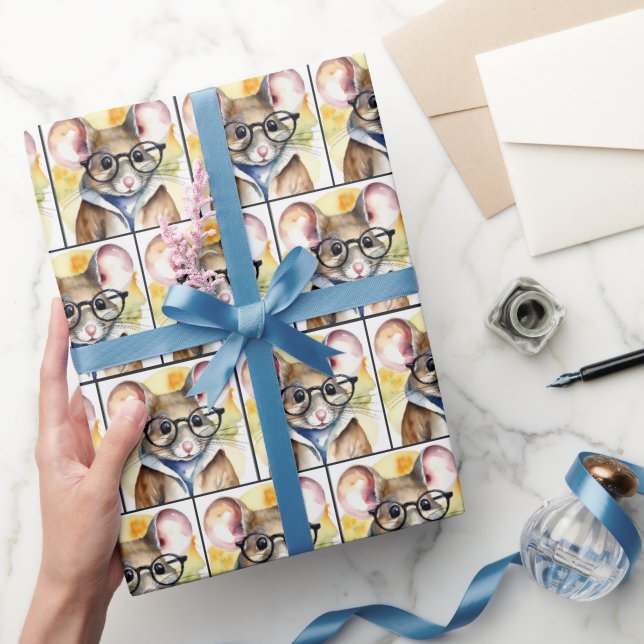 Wasserfarbenmäuse mit Brille Geschenkpapier (Schenken)