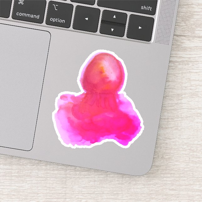 Wasserfarbenmeer Kreatur Hot Pink Jellyfish Aufkleber (Detail)
