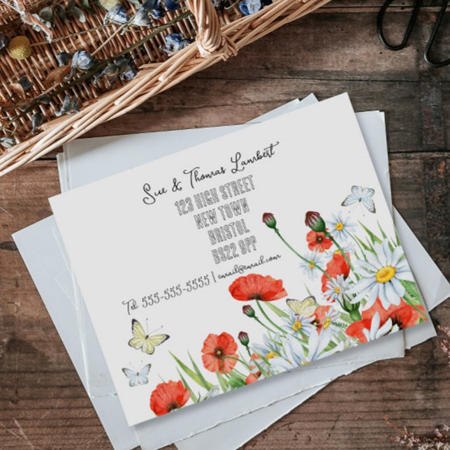 Wasserfarbenmohn Daisy Adressenänderung Ankündigungspostkarte (Von Creator hochgeladen)