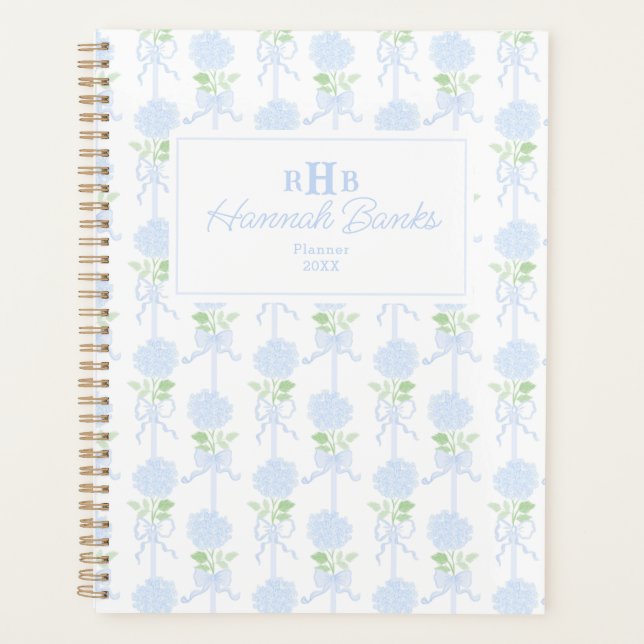 Wasserfarbenmonogramm-Hydrangea-Bows Planer (Vorderseite)