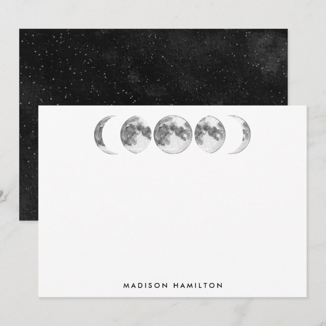 Wasserfarbenmoon-Phasen Personalisiert Stationieru Mitteilungskarte (Vorne/Hinten)