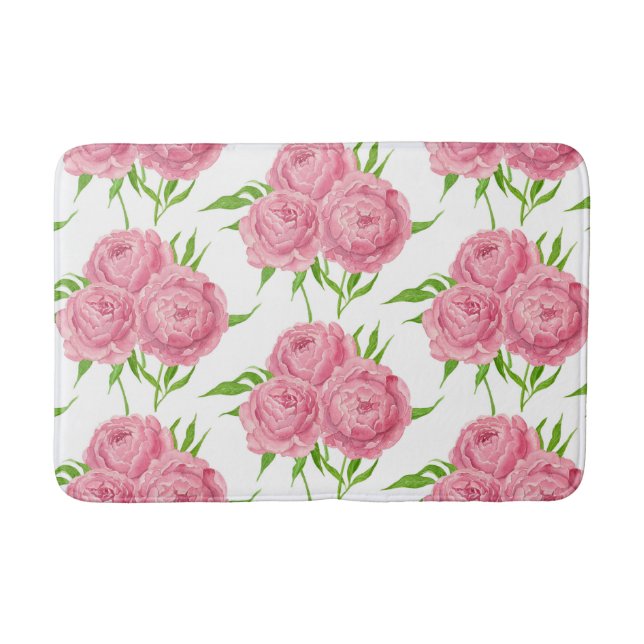 Wasserfarbenmuster aus Peony-Bouquet Badematte (Vorderseite)
