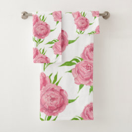 Wasserfarbenmuster aus Peony-Bouquet Badhandtuch Set