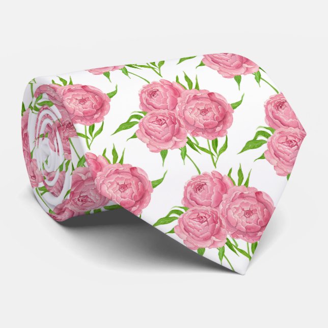 Wasserfarbenmuster aus Peony-Bouquet Krawatte (Gerollt)