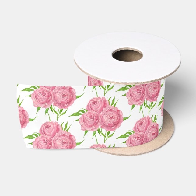 Wasserfarbenmuster aus Peony-Bouquet Satinband (Spule)