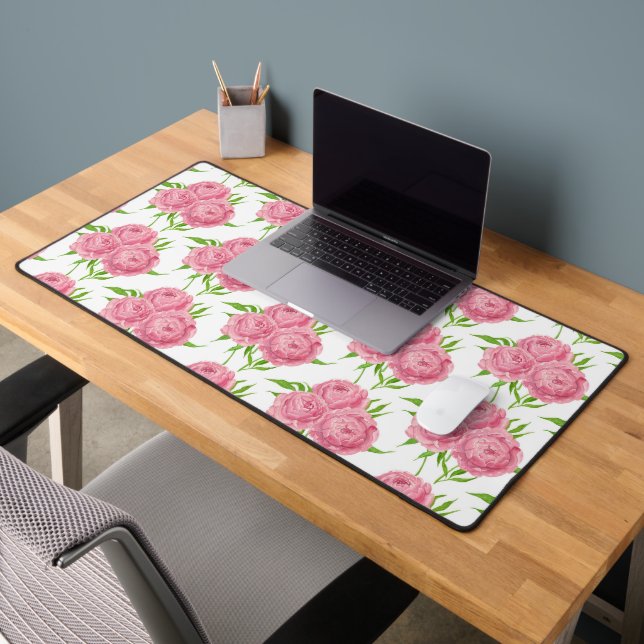 Wasserfarbenmuster aus Peony-Bouquet Schreibtischunterlage (Büro 2)
