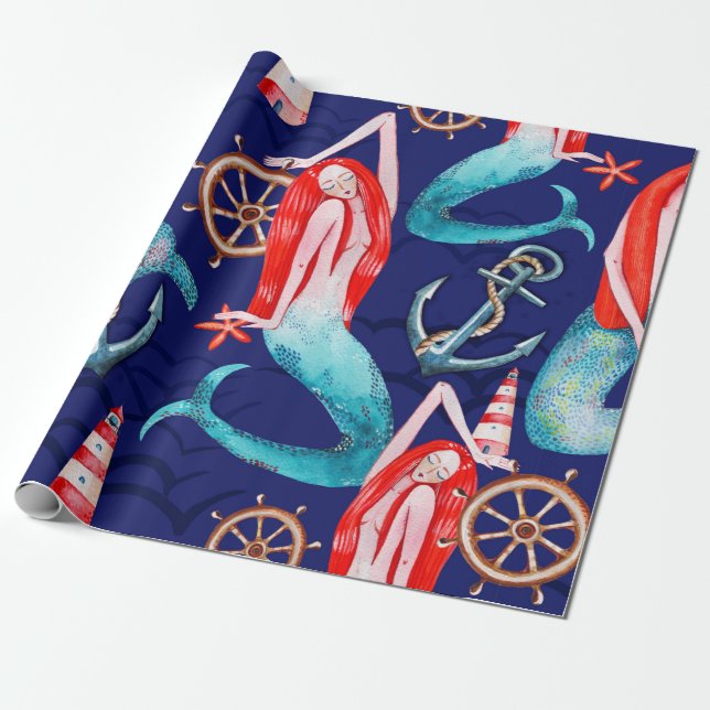 Wasserfarbenmuster Meer Geschenkpapier (Ungerollt)