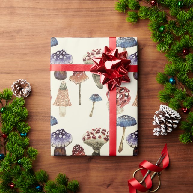 Wasserfarbenmuster mit bunten Pilzen Geschenkpapier (Feiertagsgeschenk)