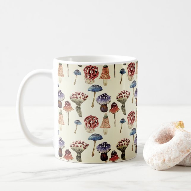 Wasserfarbenmuster mit bunten Pilzen Kaffeetasse (Mit Donut)