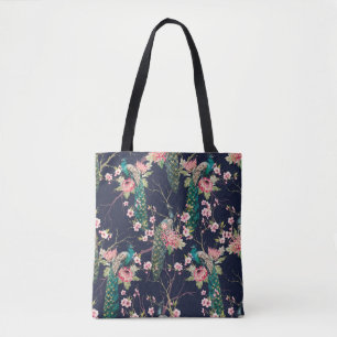 Wasserfarbenmuster Pfau auf einer Baumkirsche,Blum Tasche