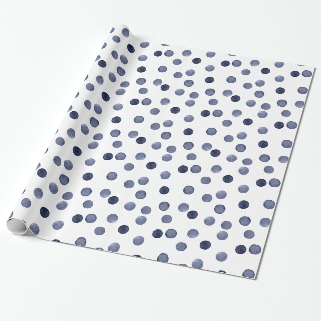 Wasserfarbennavy runcles polka Punkt Hand gezogen, Geschenkpapier (Ungerollt)