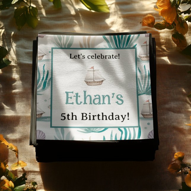 Wasserfarbenozean kids Nautic Birthday Serviette (Von Creator hochgeladen)