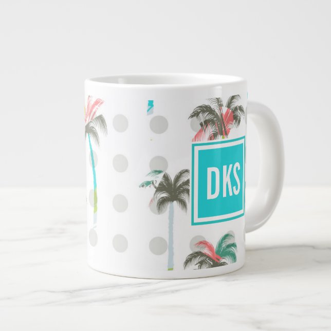 Wasserfarbenpalme| Monogramm Jumbo-Tasse (Vorderseite Rechts)