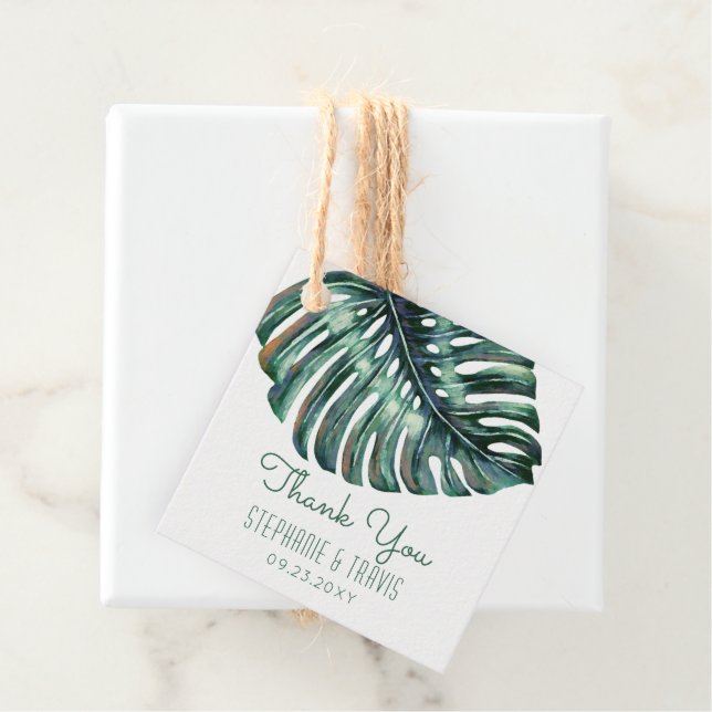 Wasserfarbenpalme Monstera Tropical Danke Square Geschenkanhänger (Beispiel)