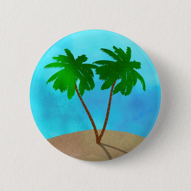 Wasserfarbenpalme Tree Beach Szene Collage Button (Vorderseite)