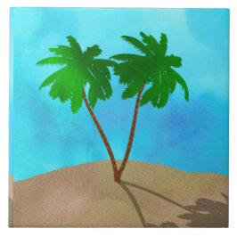 Wasserfarbenpalme Tree Beach Szene Collage Fliese