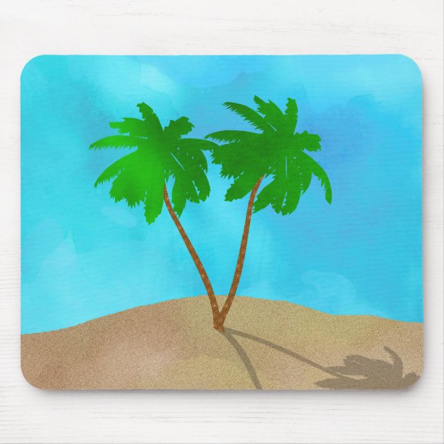 Wasserfarbenpalme Tree Beach Szene Collage Mousepad (Vorne)