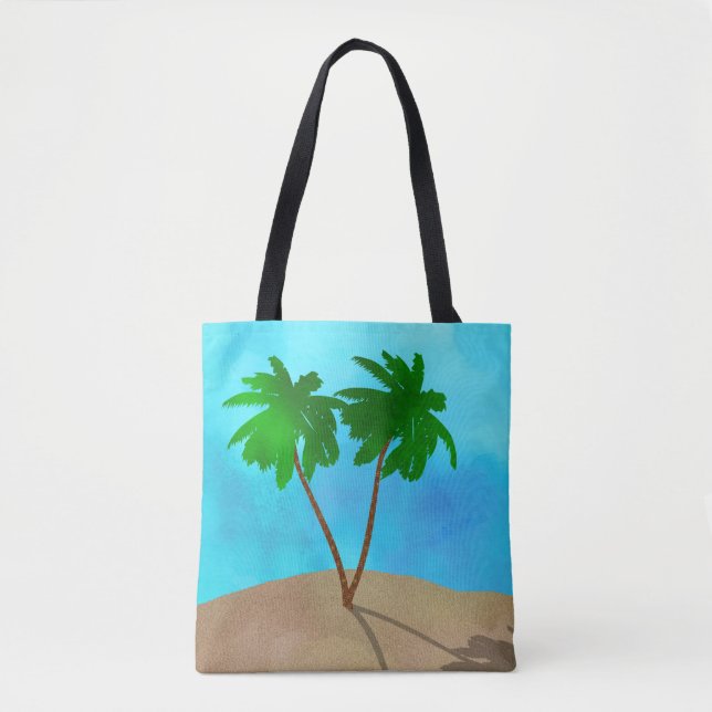 Wasserfarbenpalme Tree Beach Szene Collage Tasche (Vorderseite)