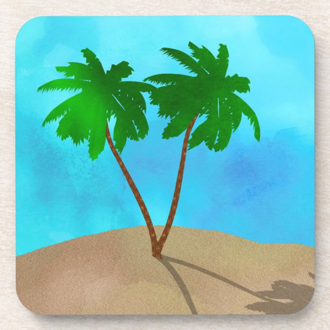 Wasserfarbenpalme Tree Beach Szene Collage Untersetzer (Vorderseite)
