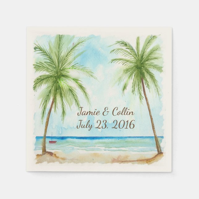 Wasserfarbenpalme Tree Custom Wedding Paper Napkin Serviette (Vorderseite)