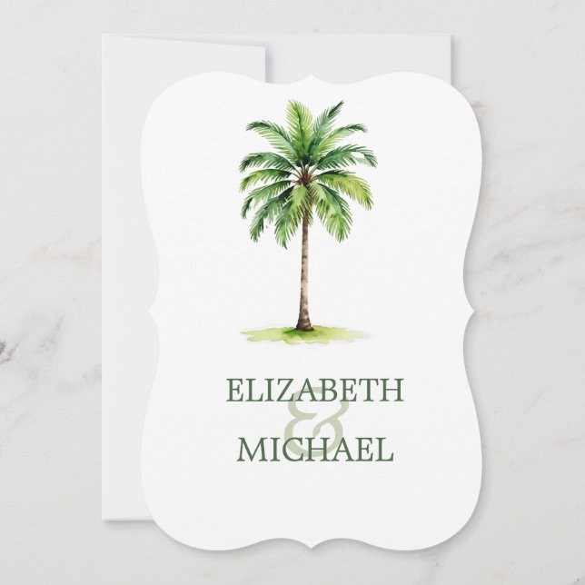 Wasserfarbenpalme Tree Elegante Hochzeitsfeier Pro Einladung (Rückseite)