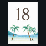 Wasserfarbenpalme Trees Tropical Beach Hochzeit Tischnummer<br><div class="desc">Whimsikale Tischnummern mit Aquarellbildern, die einen Blick auf den Strand mit Palmen zeigen. Personalisieren Sie Ihre Daten nach individuellen Nummern. Diese tropischen Tischnummern sind ideal für Hochzeiten am Strand, Brautpartys und vieles mehr.</div>