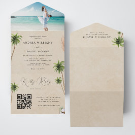 Wasserfarbenpalme Trees Tropical Sand Beach Hochze All In One Einladung