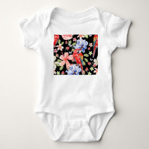 Wasserfarbenparrot: Blumenmuster Romantik. Baby Strampler