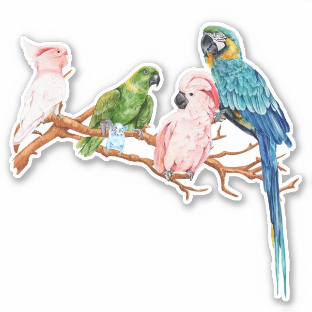 Wasserfarbenparrots Macaw Cockatoo Parakeet Aufkleber (Vorderseite)
