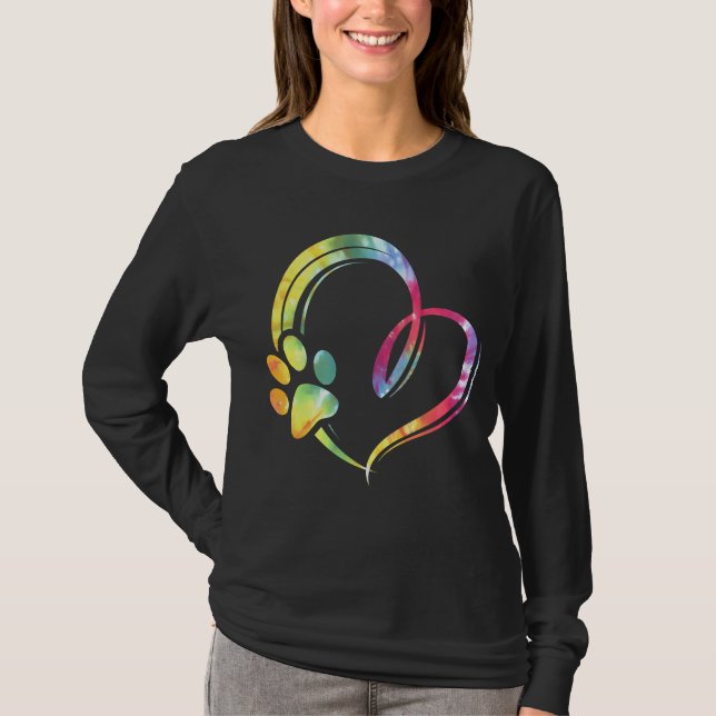 Wasserfarbenpaw und Herzdesign Hund Lover T-Shirt (Vorderseite)