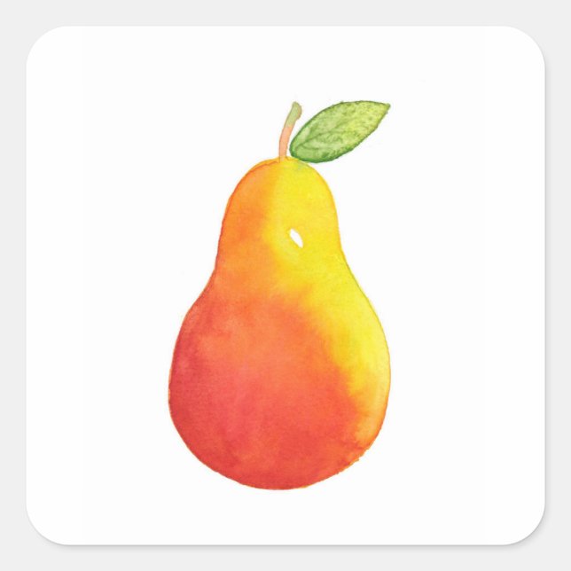 Wasserfarbenpear Quadratischer Aufkleber (Vorderseite)