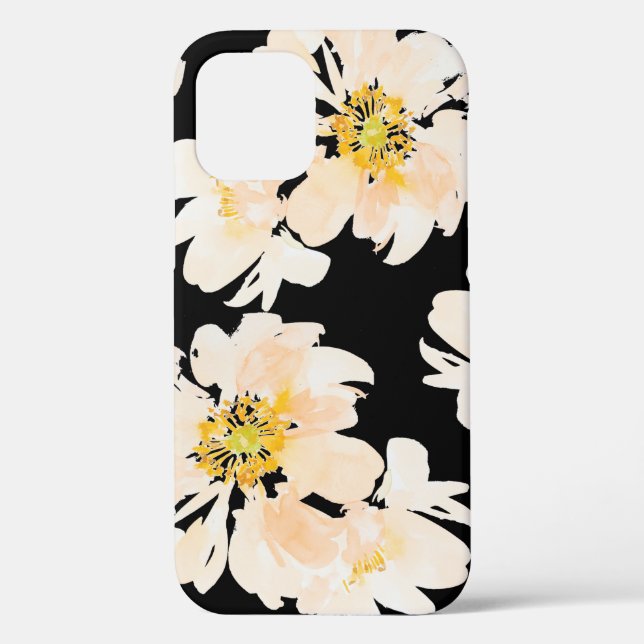 Wasserfarbenpeony blüht auf schwarzem Fleck iPhone Case-Mate iPhone Hülle (Rückseite)