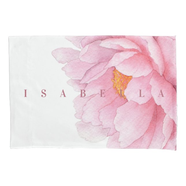Wasserfarbenpeony Große Blumenbezeichnung Blush Co Kissenbezug (Vorderseite)