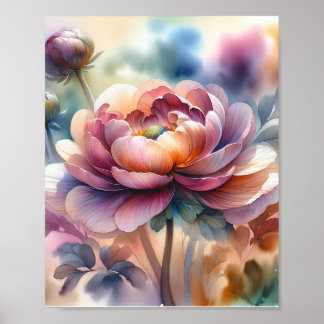 Wasserfarbenpeony in Vollblut Poster